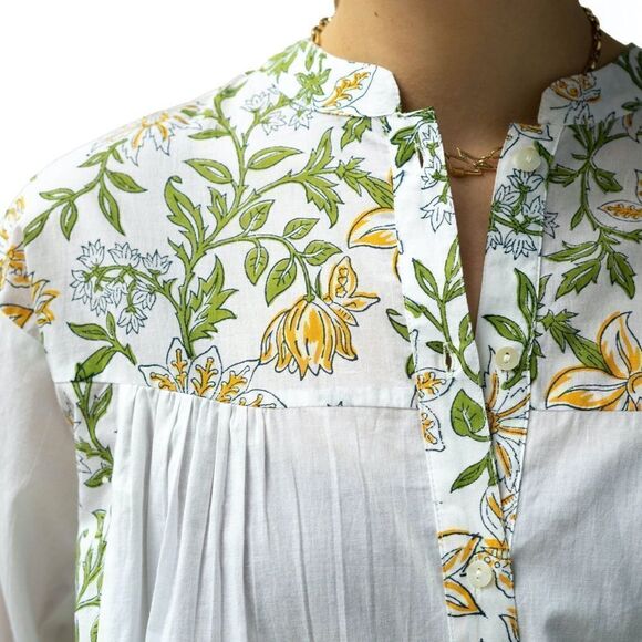 HANNAH Artwear Eos Floral Long Sleeve Cotton Blouse Top in Limoncello Sz US 4 - Picture 7 of 16